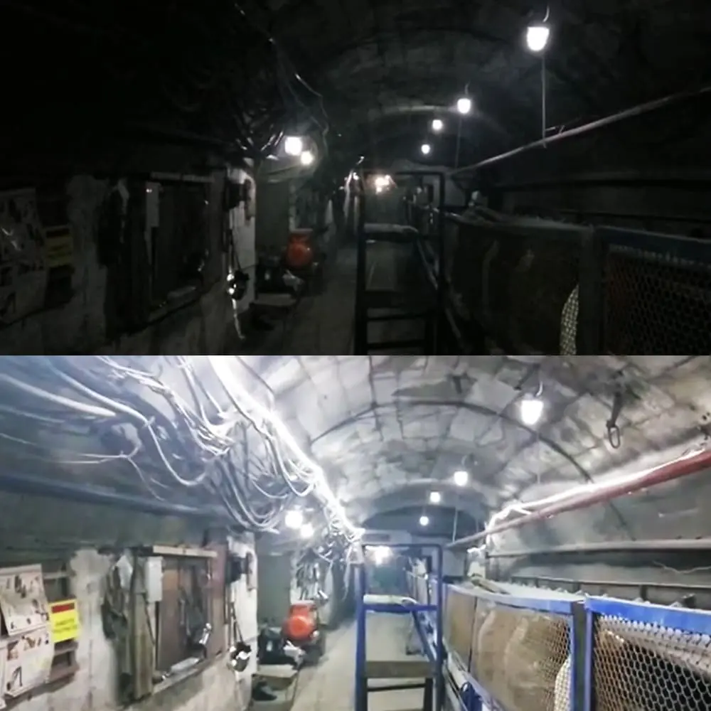 Antes e depois da Faixa de LED em uma mina